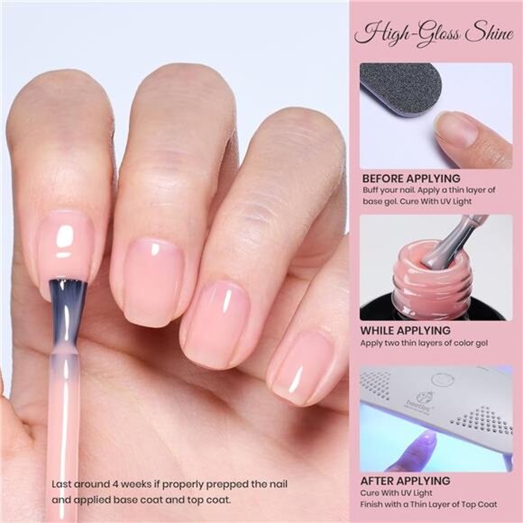 Nude Pink Gel Nail Polish Kit with UV LED Light Nail Lamp 6 Pcs Starter Kit Base - Picture 3 of 7